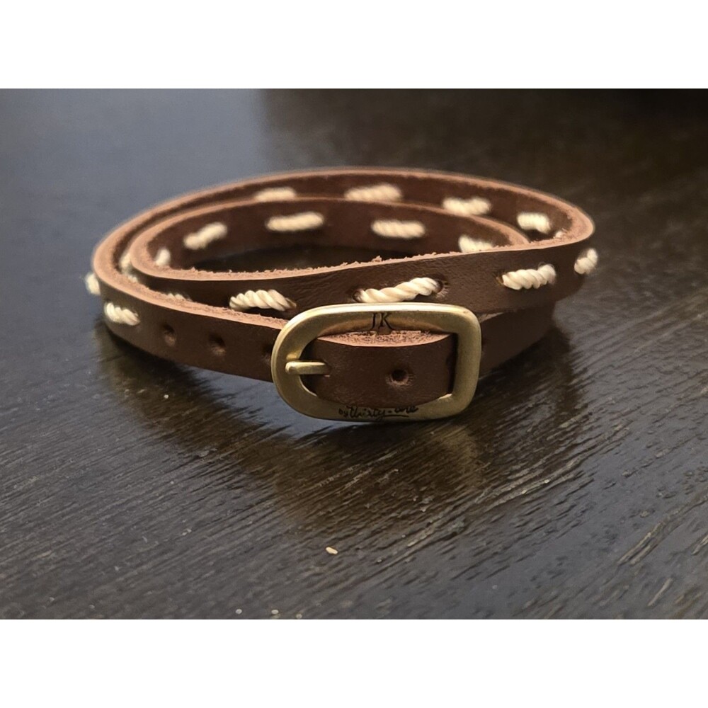 Thirty-One Gifts brown leather wrap bracelet featuring white contrast stitching